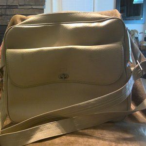 Vintage Sears Beige Large Leather Travel Tote Bag / Carryall/Sewing Machine Case